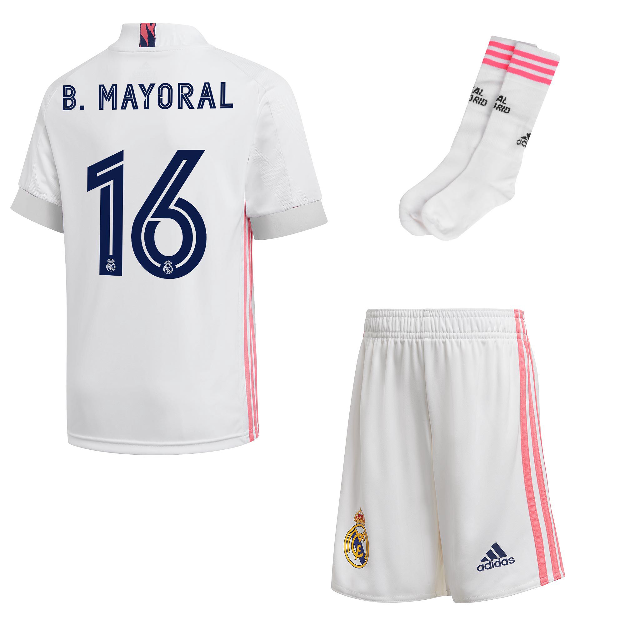 Conjunto 1ª Real Madrid 2020/2021 Junior B. Mayoral - Fútbol Factory