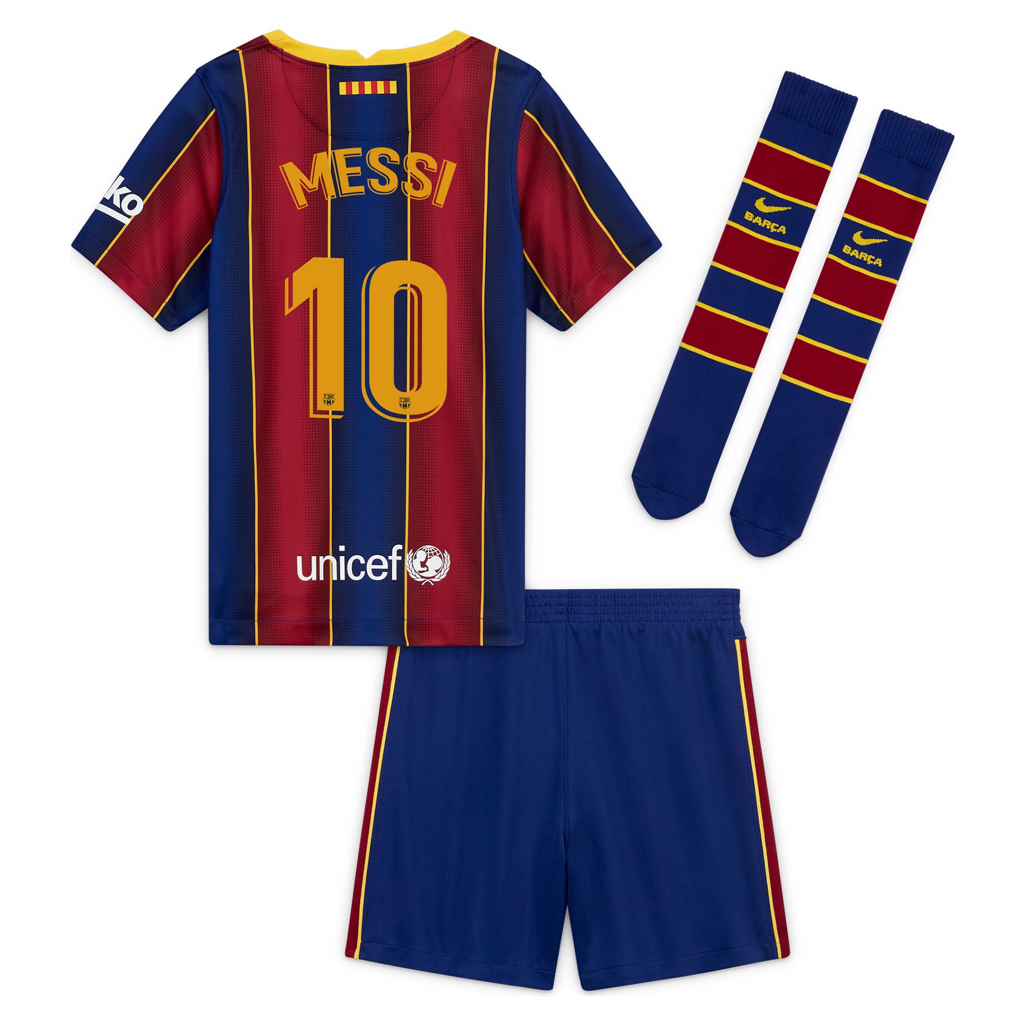 Conjunto 1ª FC Barcelona 2020/2021 Infantil  Messi - Fútbol Factory