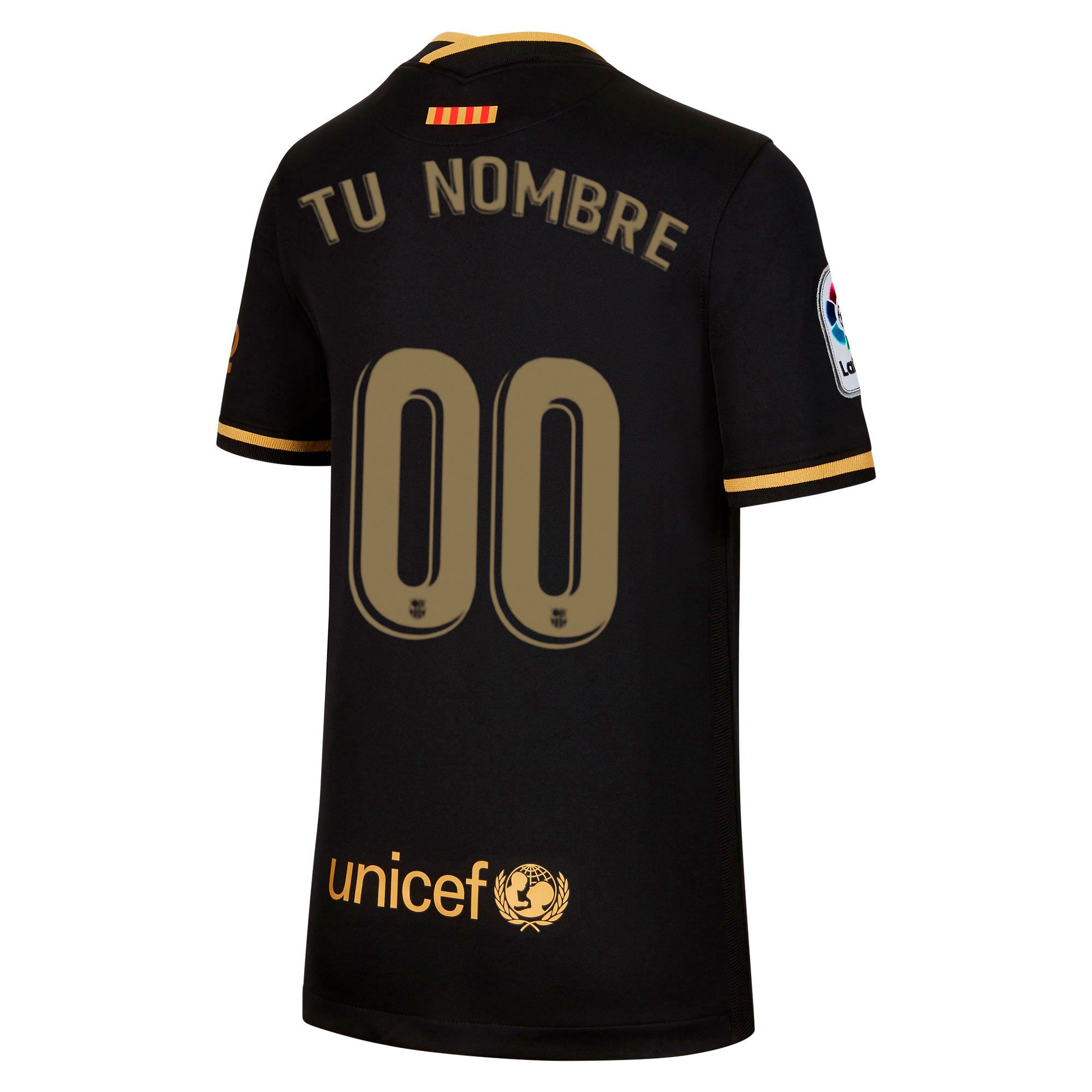 Camiseta 2 FC Barcelona 2020 2021 Junior Negro Oro Personalizado