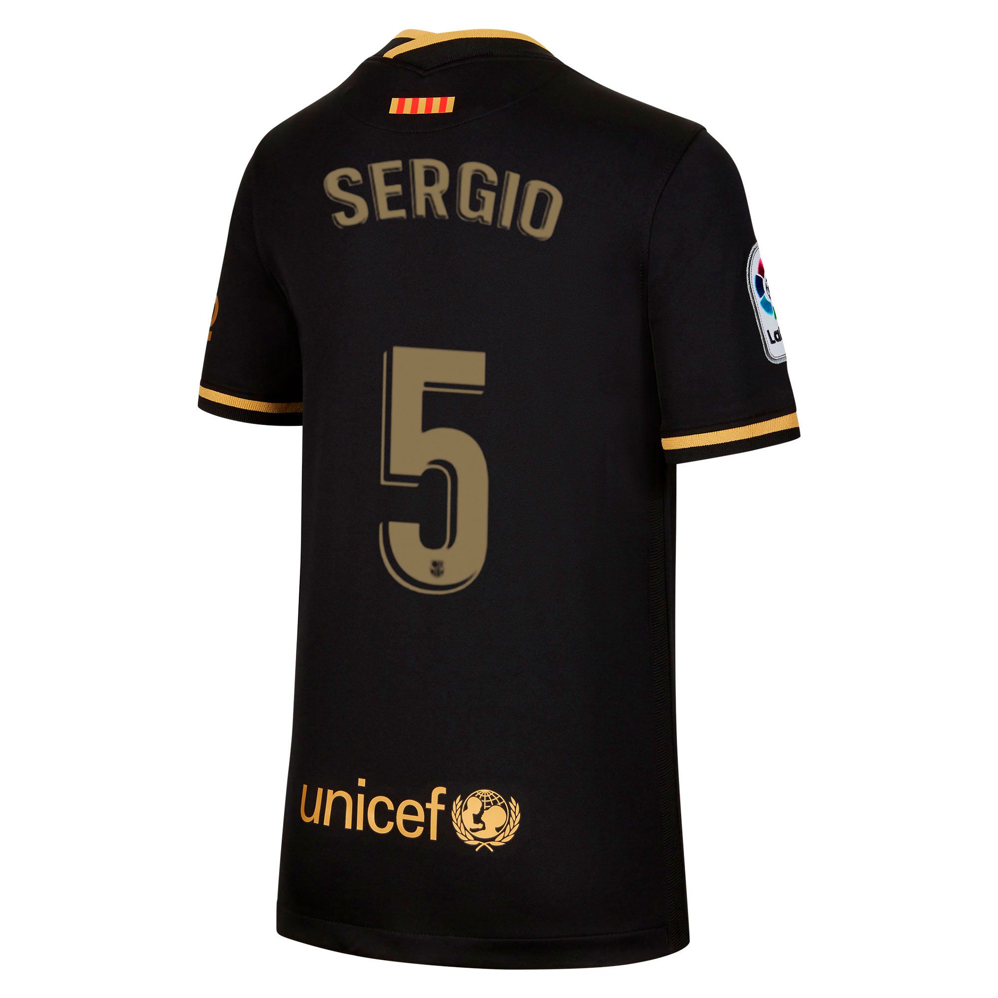 Camiseta 2ª FC Barcelona 2020/2021 Junior Negro Oro Sergio - Fútbol Factory