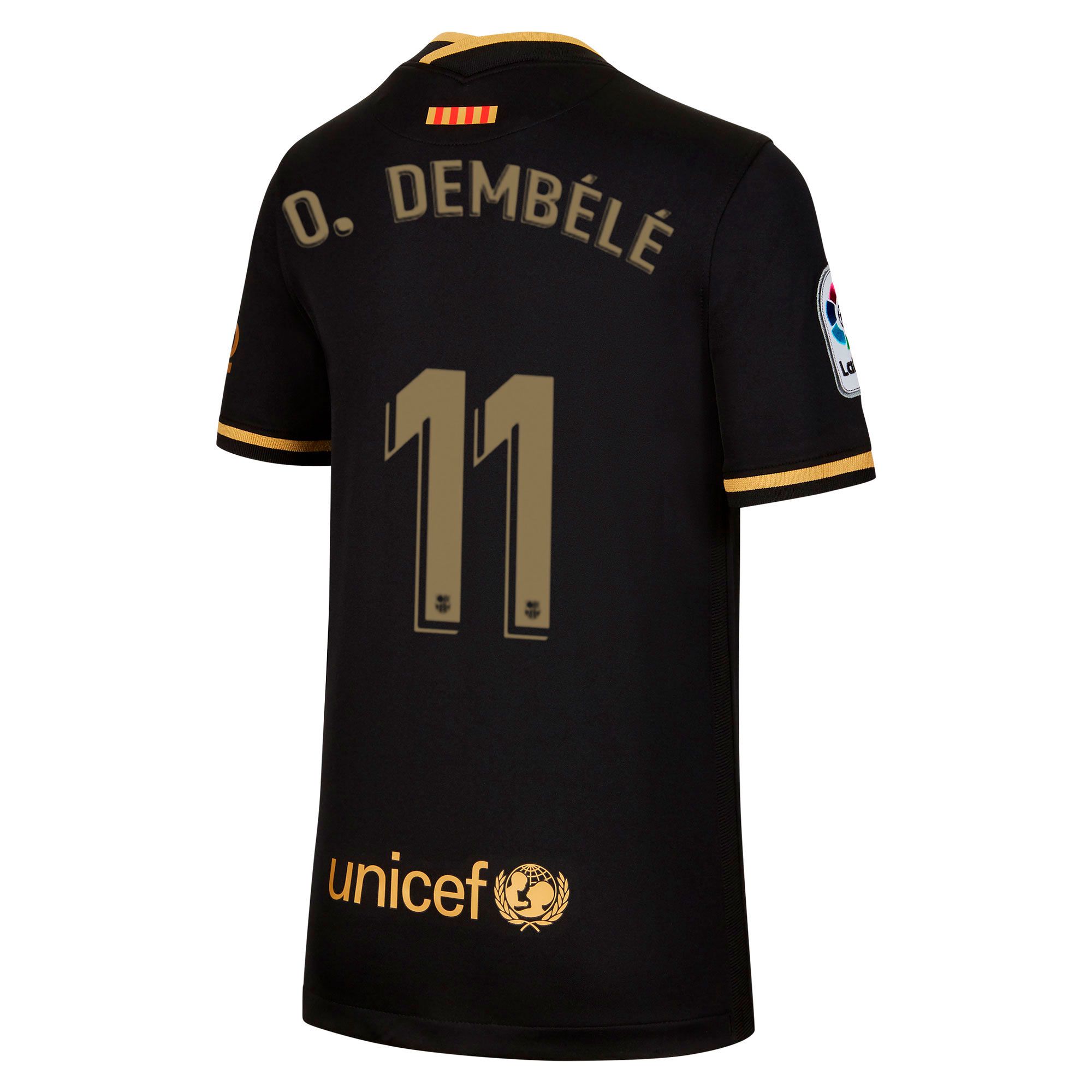 Camiseta 2ª FC Barcelona 2020/2021 Junior Negro Oro O. Dembélé - Fútbol Factory
