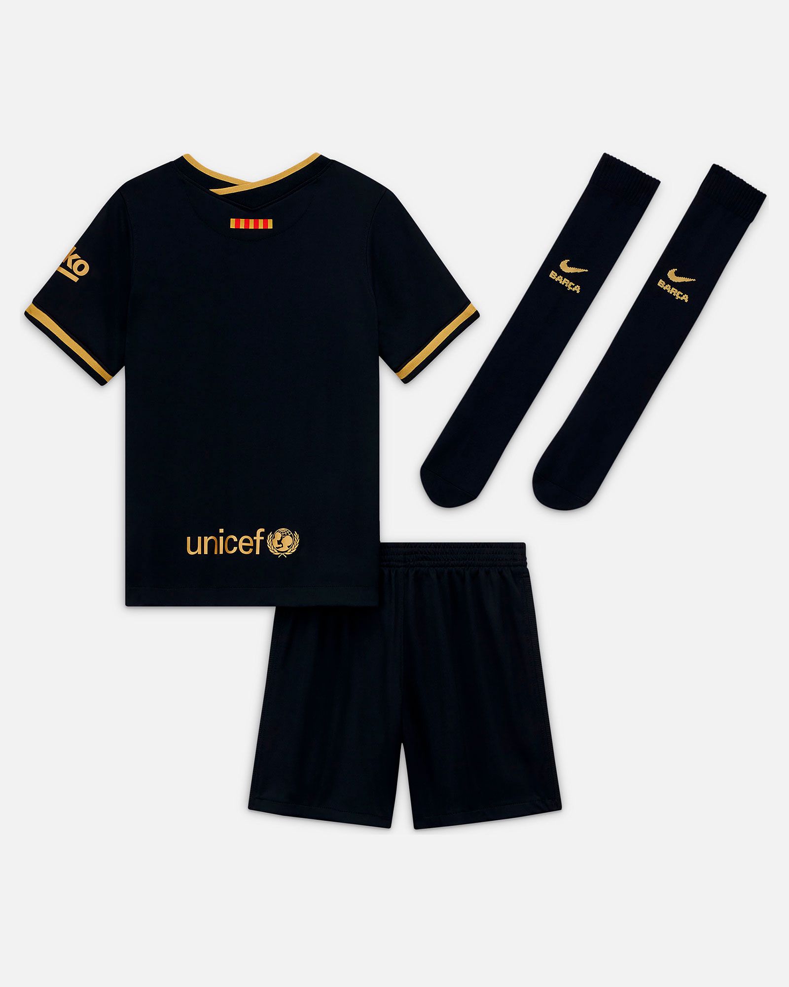 Miniconjunto 2ª FC Barcelona 2020/2021 Infantil Negro Oro - Fútbol Factory