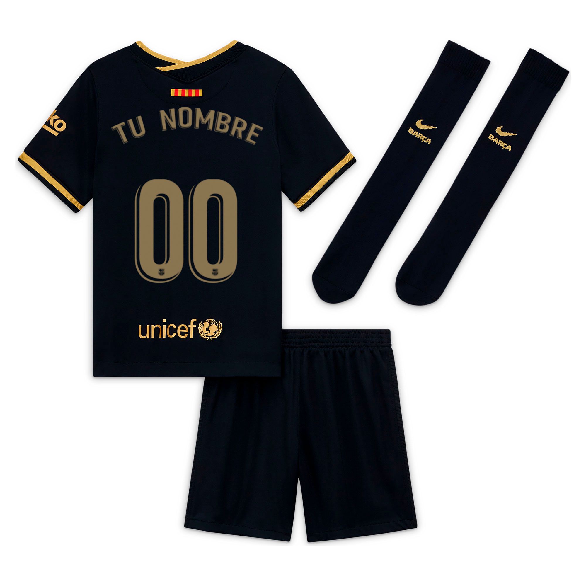 Conjunto 2ª FC Barcelona 2020/2021 Infantil Negro Oro Personalizado - Fútbol Factory