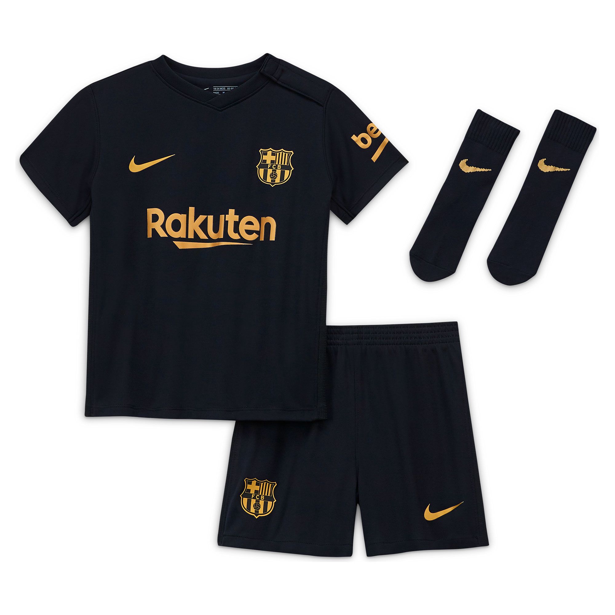 Conjunto 2ª FC Barcelona 2020/2021 Bebé Negro Oro - Fútbol Factory