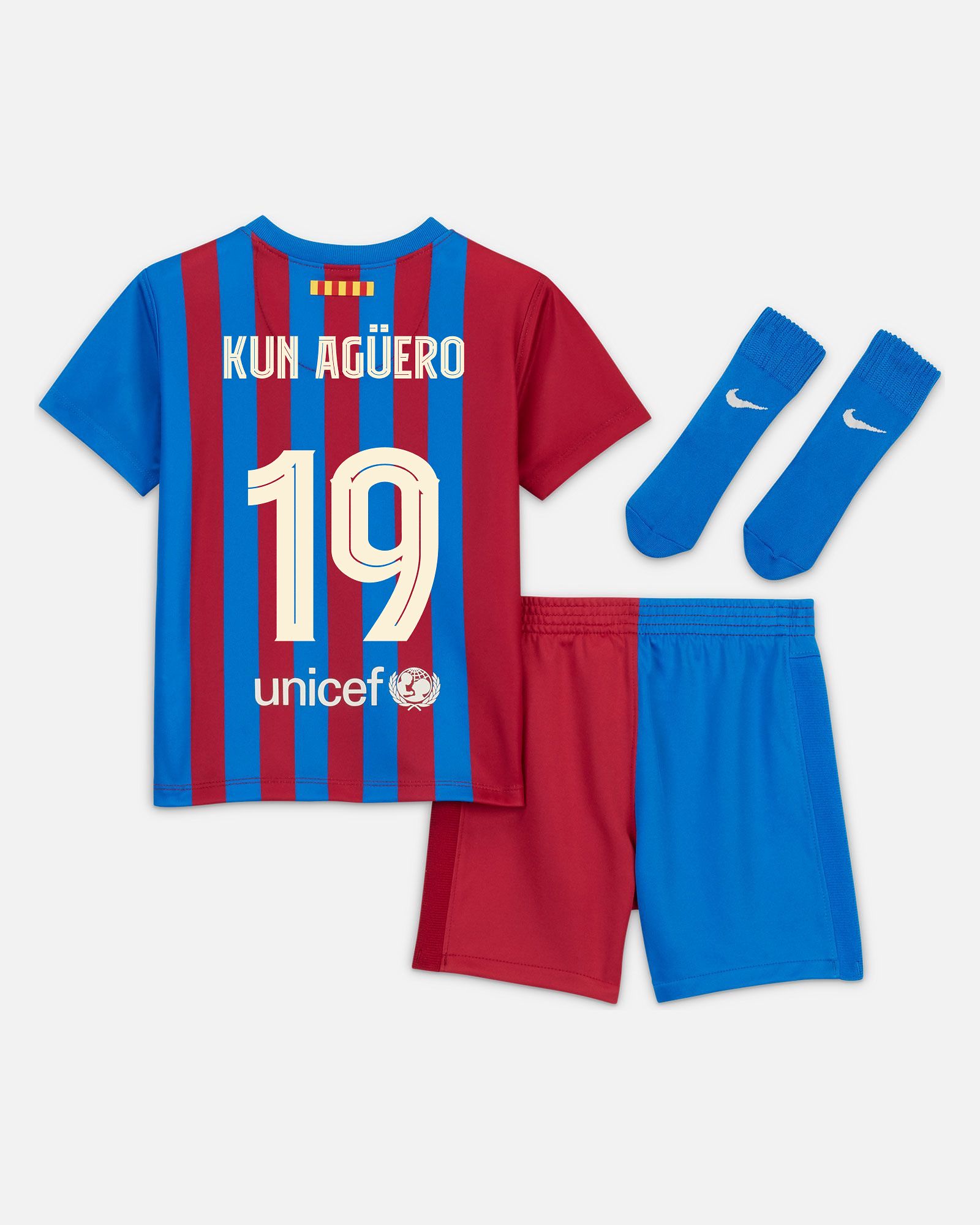 Miniconjunto 1ª FC Barcelona 2021/2022 Kun Agüero - Fútbol Factory